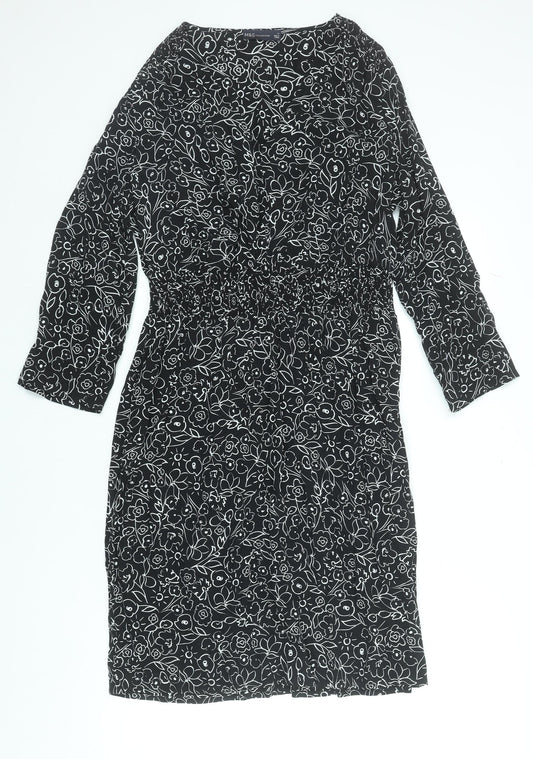 Marks and Spencer Women’s Black Floral Shift Dress Size 14 Long Sleeve