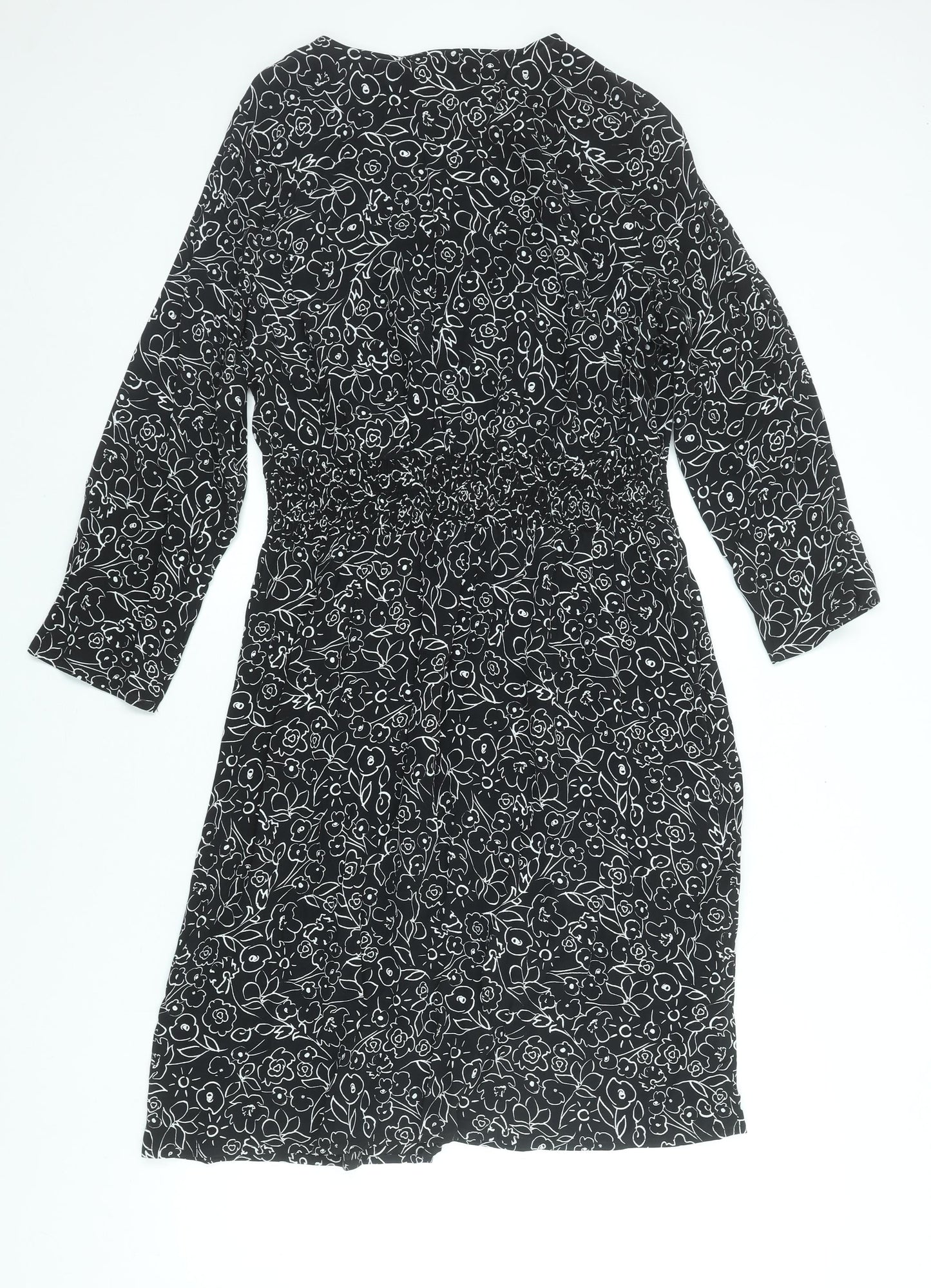 Marks and Spencer Women’s Black Floral Shift Dress Size 14 Long Sleeve