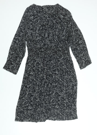 Marks and Spencer Women’s Black Floral Shift Dress Size 14 Long Sleeve