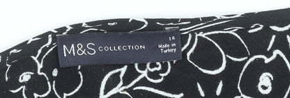 Marks and Spencer Women’s Black Floral Shift Dress Size 14 Long Sleeve