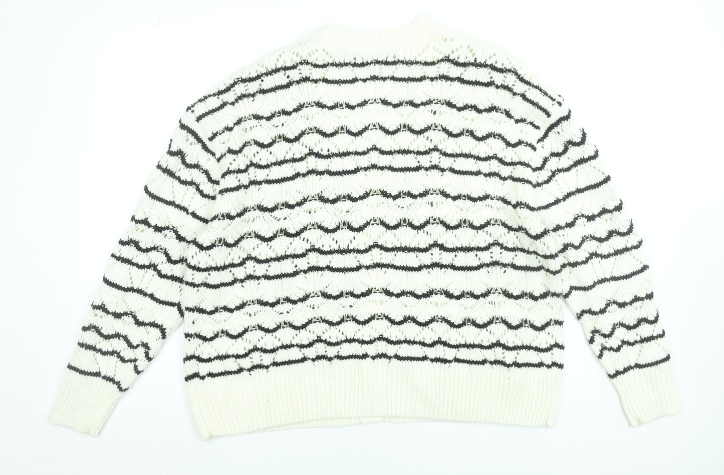 Primark Women’s Ivory Black Striped V-Neck Knit Cardigan XL