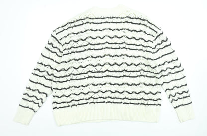Primark Women’s Ivory Black Striped V-Neck Knit Cardigan XL
