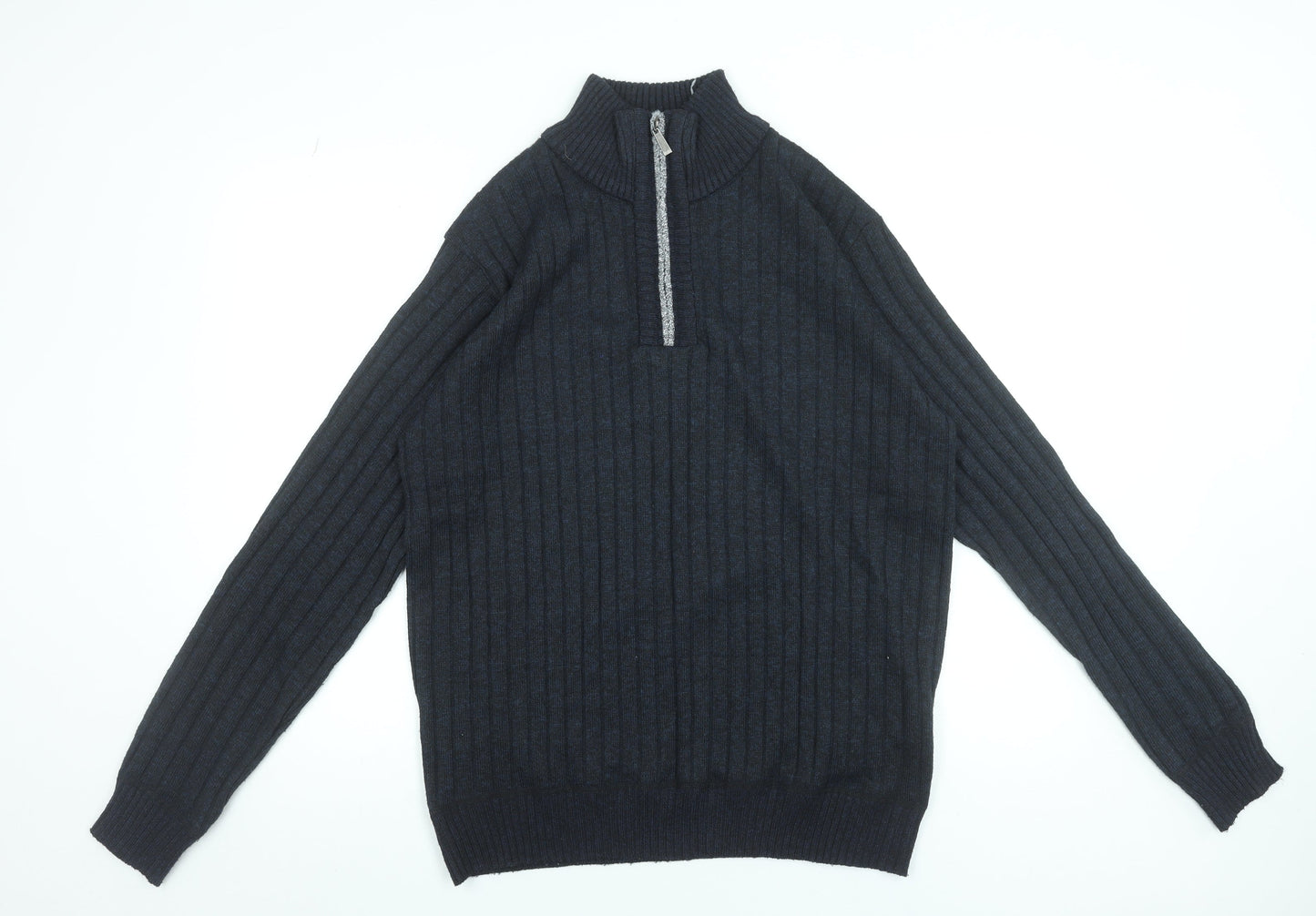 Brave Soul Men's Black XL Half Zip Rib-Knit Jumper