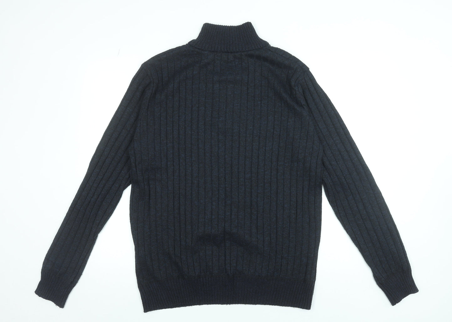 Brave Soul Men's Black XL Half Zip Rib-Knit Jumper