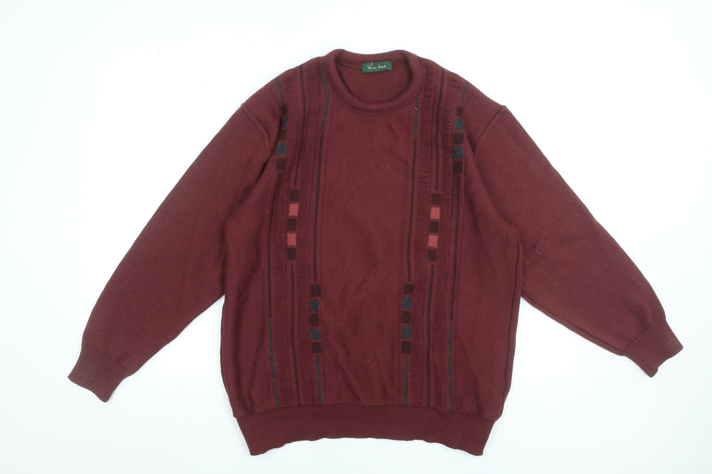 Deer Park Men's Red Wool Blend Pullover Jumper M Geometric Knit