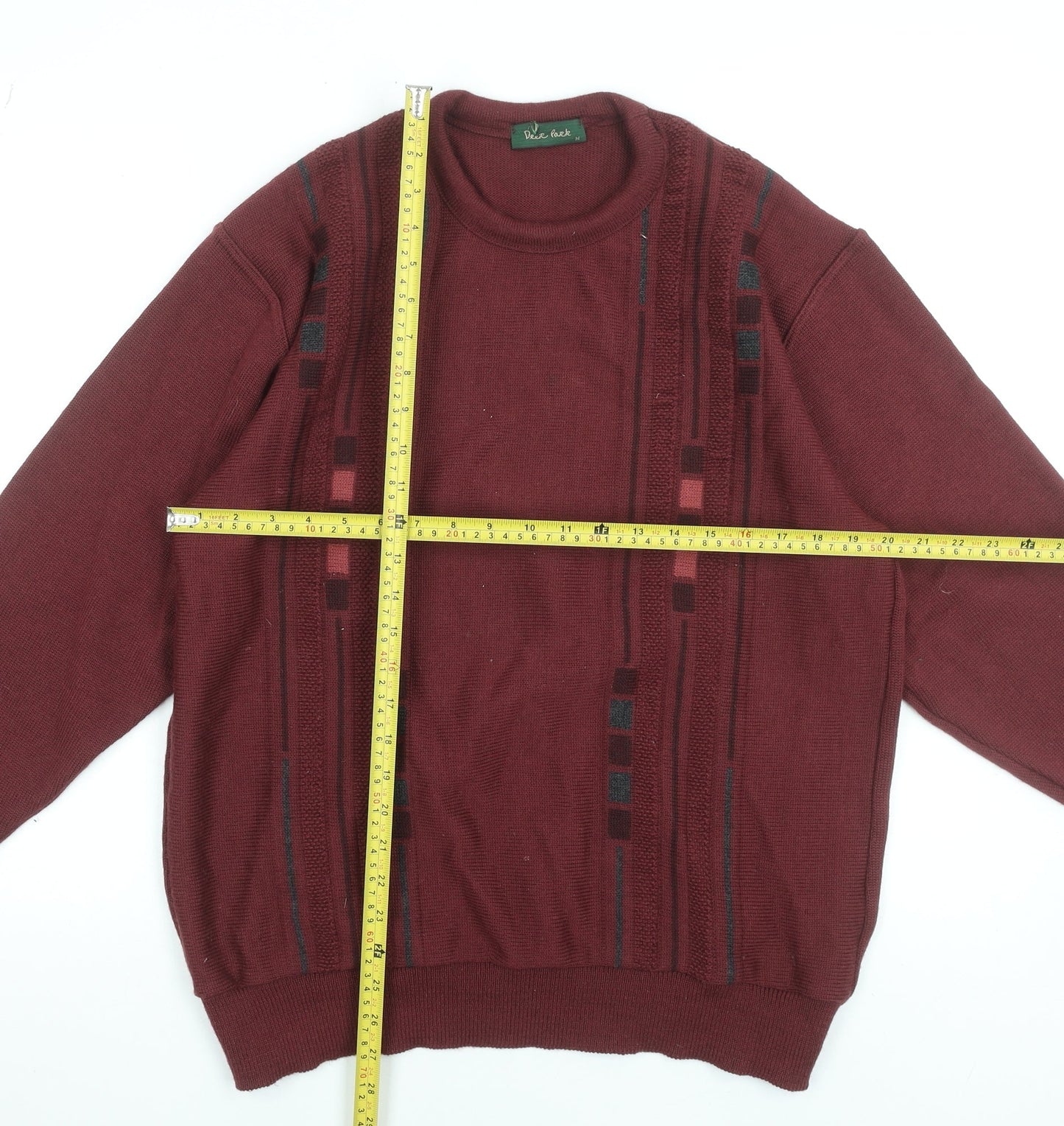 Deer Park Men's Red Wool Blend Pullover Jumper M Geometric Knit