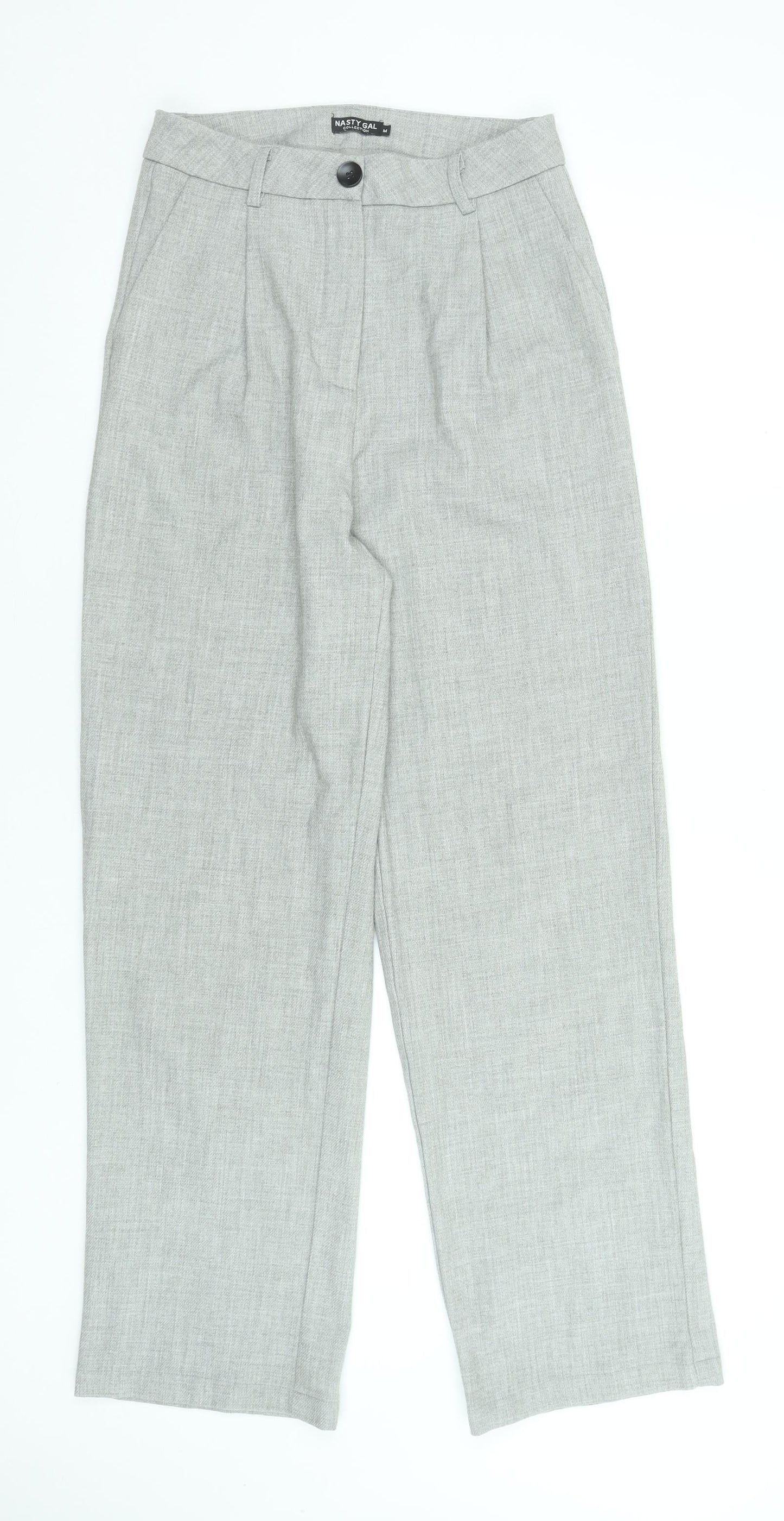Nasty Gal Women's Grey High Rise Pleated Straight Leg Trousers Size M