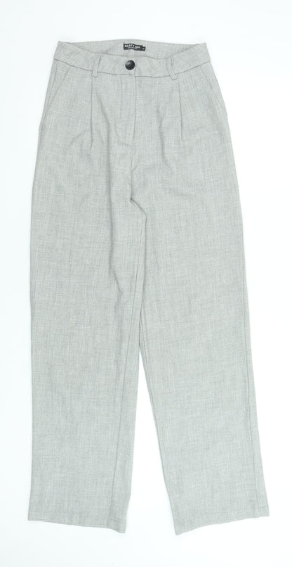 Nasty Gal Women's Grey High Rise Pleated Straight Leg Trousers Size M