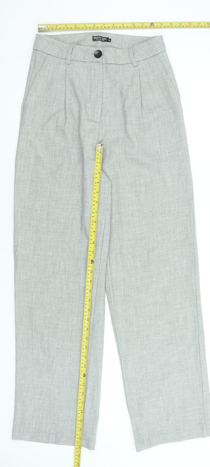 Nasty Gal Women's Grey High Rise Pleated Straight Leg Trousers Size M