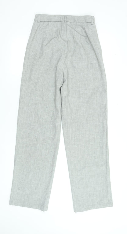 Nasty Gal Women's Grey High Rise Pleated Straight Leg Trousers Size M