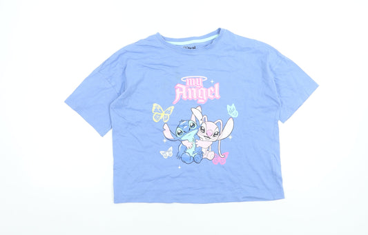 Disney Stitch Blue Cropped Teen Girls T-Shirt by Primark Size 14