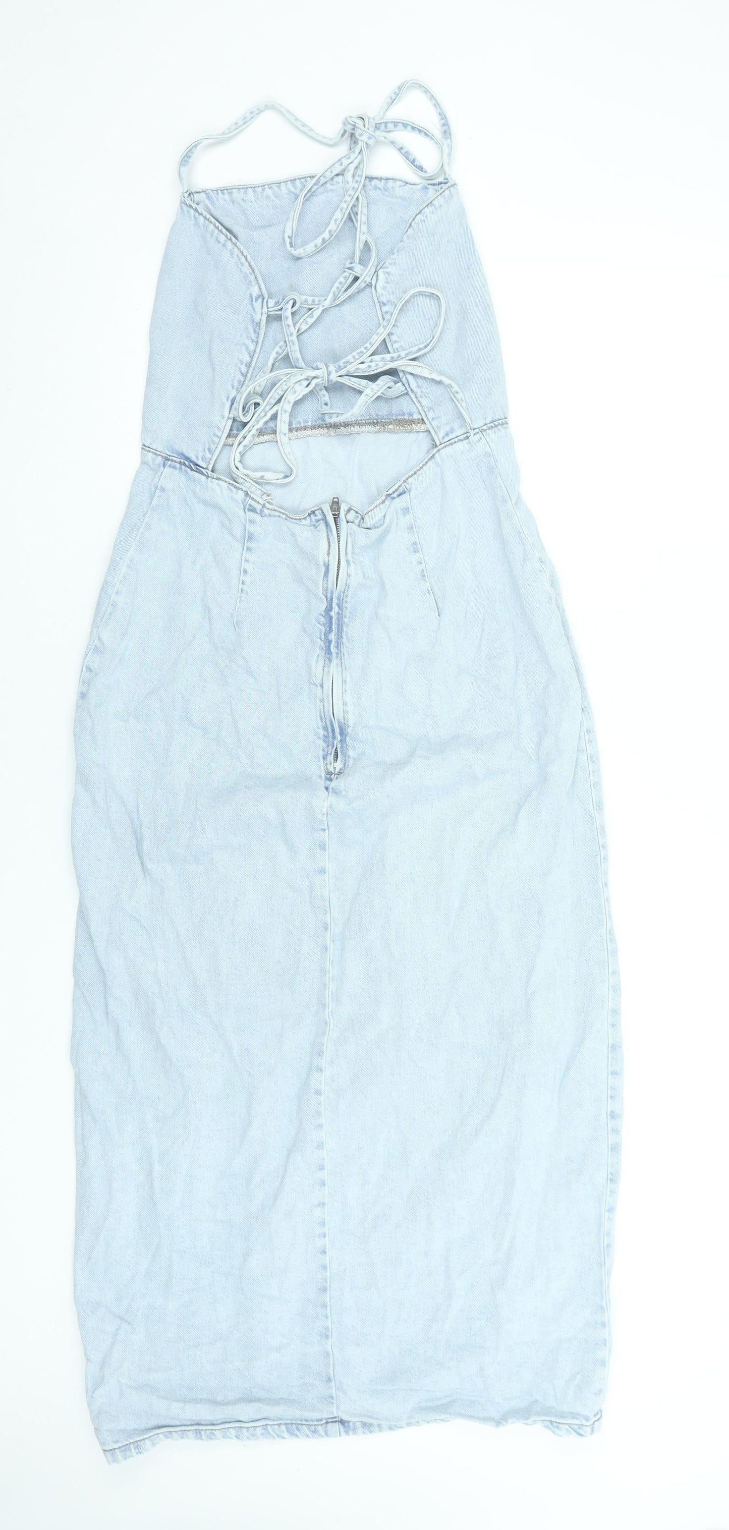 Primark Women Blue Denim Halter Midi Slip Dress Size 12
