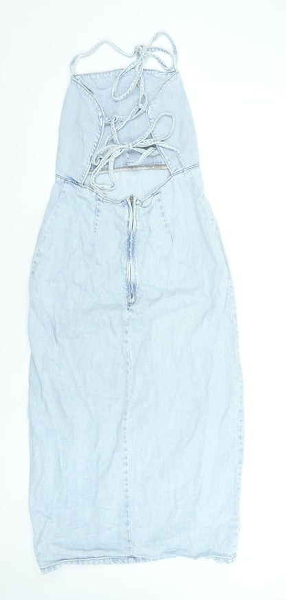 Primark Women Blue Denim Halter Midi Slip Dress Size 12