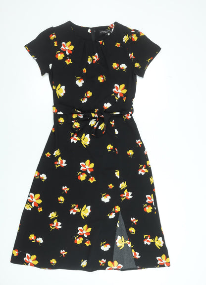 Dorothy Perkins Women Black Floral A-Line Knee Length Dress Size 8