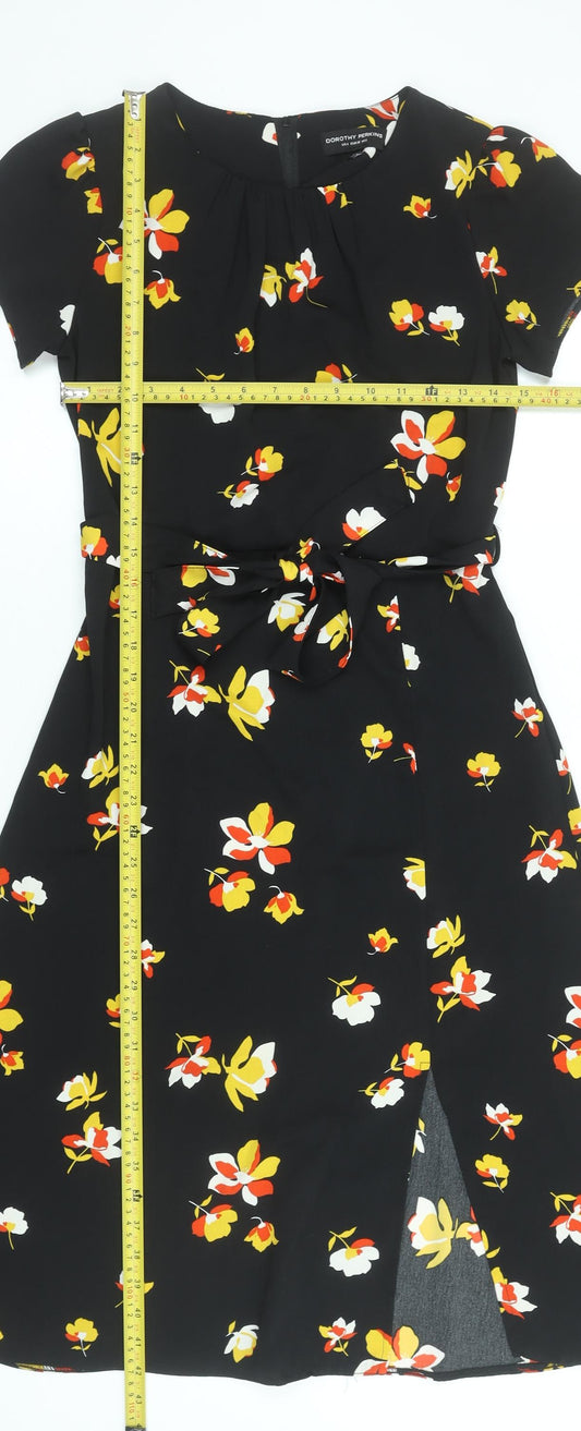 Dorothy Perkins Women Black Floral A-Line Knee Length Dress Size 8