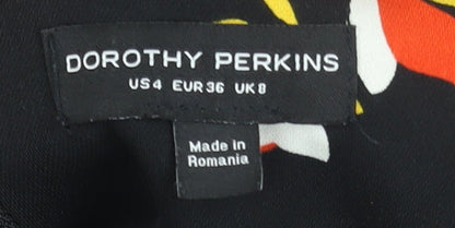 Dorothy Perkins Women Black Floral A-Line Knee Length Dress Size 8