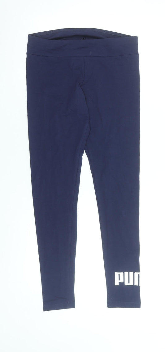 Puma Women Blue Cotton Stretch Sports Leggings Size S