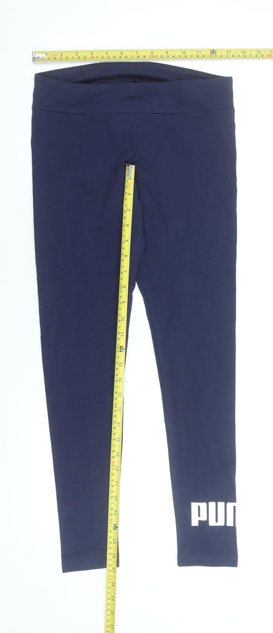 Puma Women Blue Cotton Stretch Sports Leggings Size S