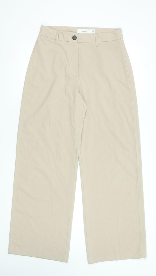Bershka Women's Beige Wide-Leg Trousers Size 12 Cotton Blend
