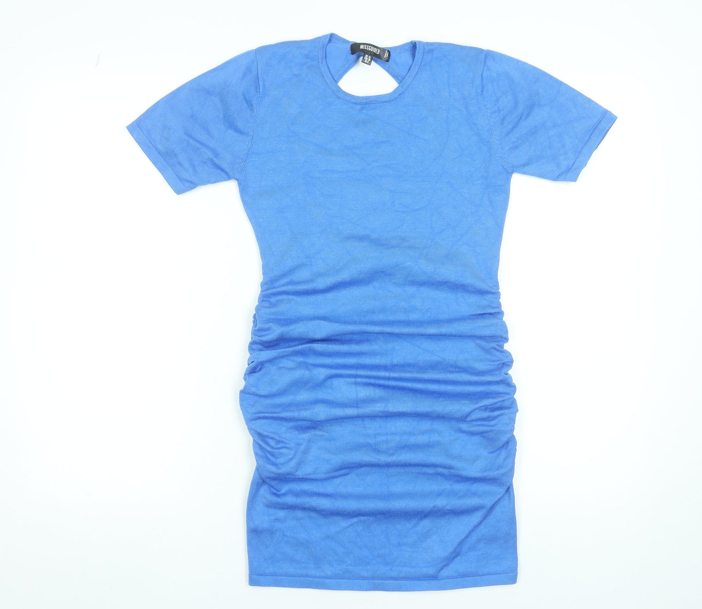 Missguided Women Blue Size 10 Short Sleeve Ruched Bodycon Dress
