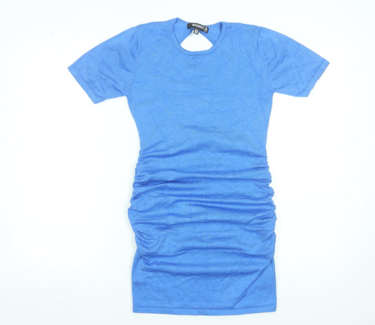 Missguided Women Blue Size 10 Short Sleeve Ruched Bodycon Dress