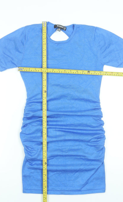 Missguided Women Blue Size 10 Short Sleeve Ruched Bodycon Dress