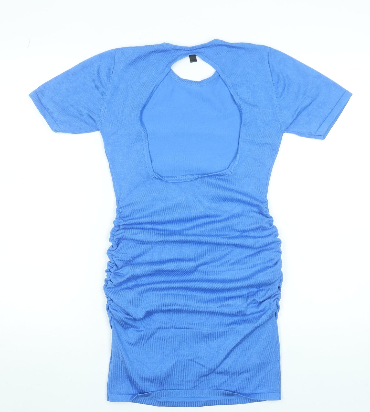 Missguided Women Blue Size 10 Short Sleeve Ruched Bodycon Dress