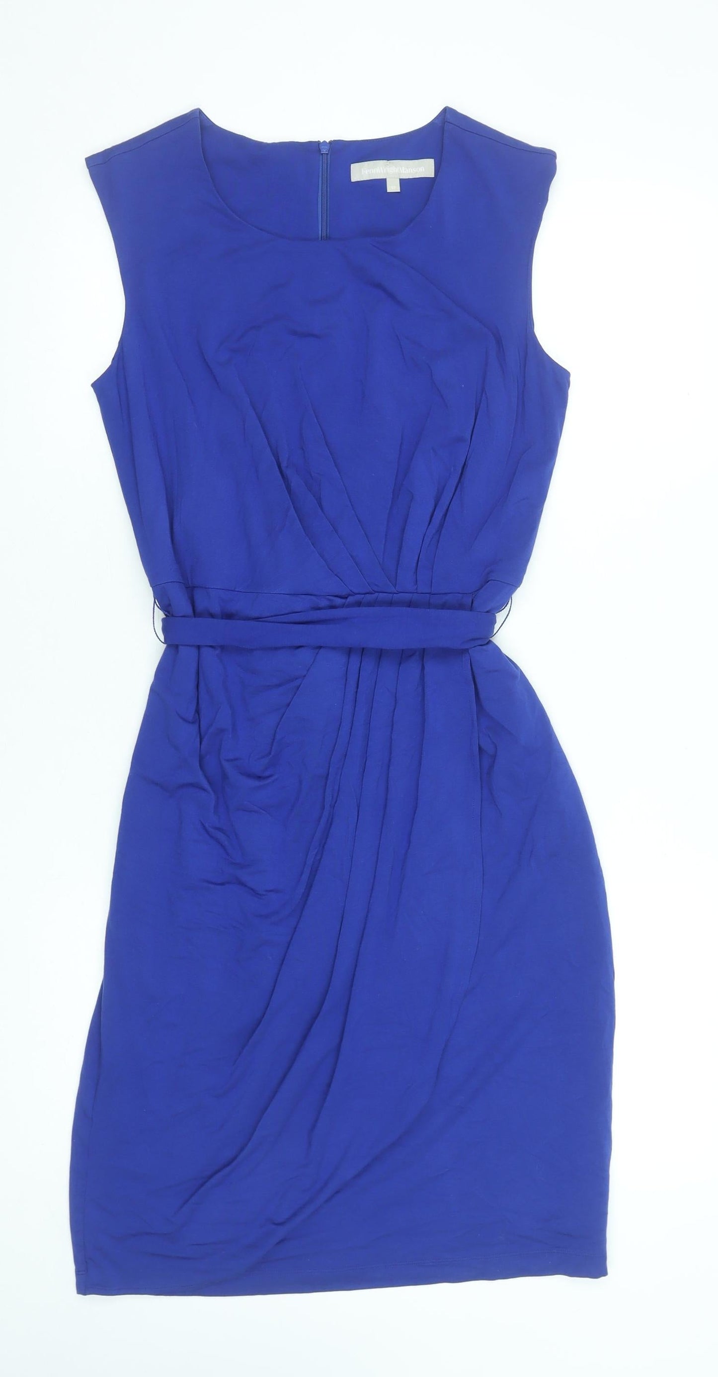 Fenn Wright Manson Women's Blue Size 12 Sheath Belted Knee Length Dress