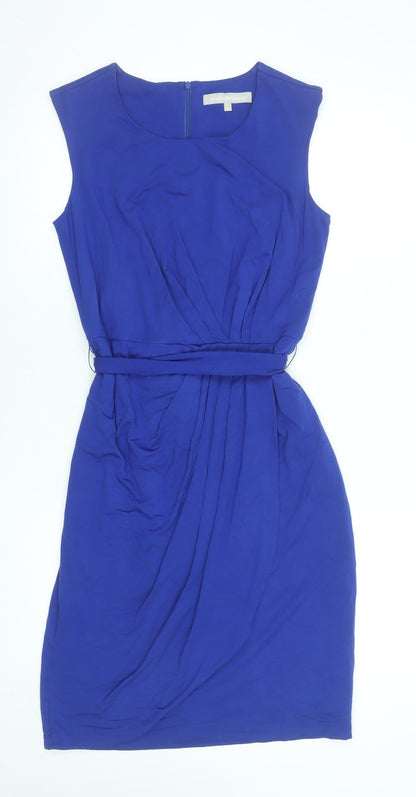 Fenn Wright Manson Women's Blue Size 12 Sheath Belted Knee Length Dress