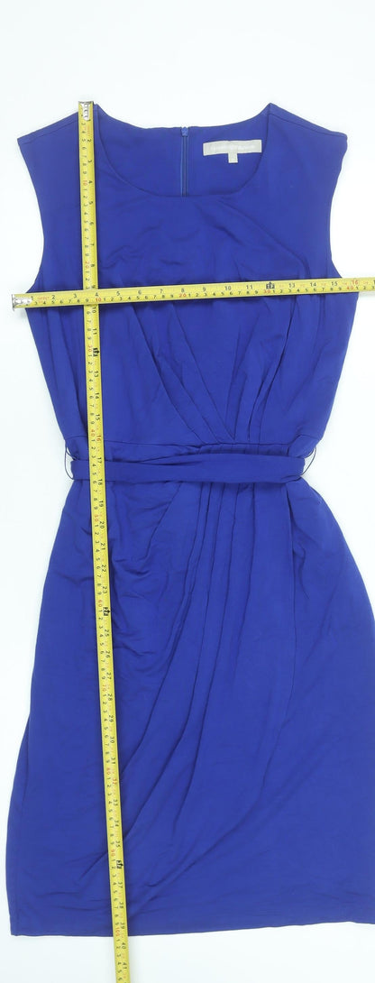 Fenn Wright Manson Women's Blue Size 12 Sheath Belted Knee Length Dress