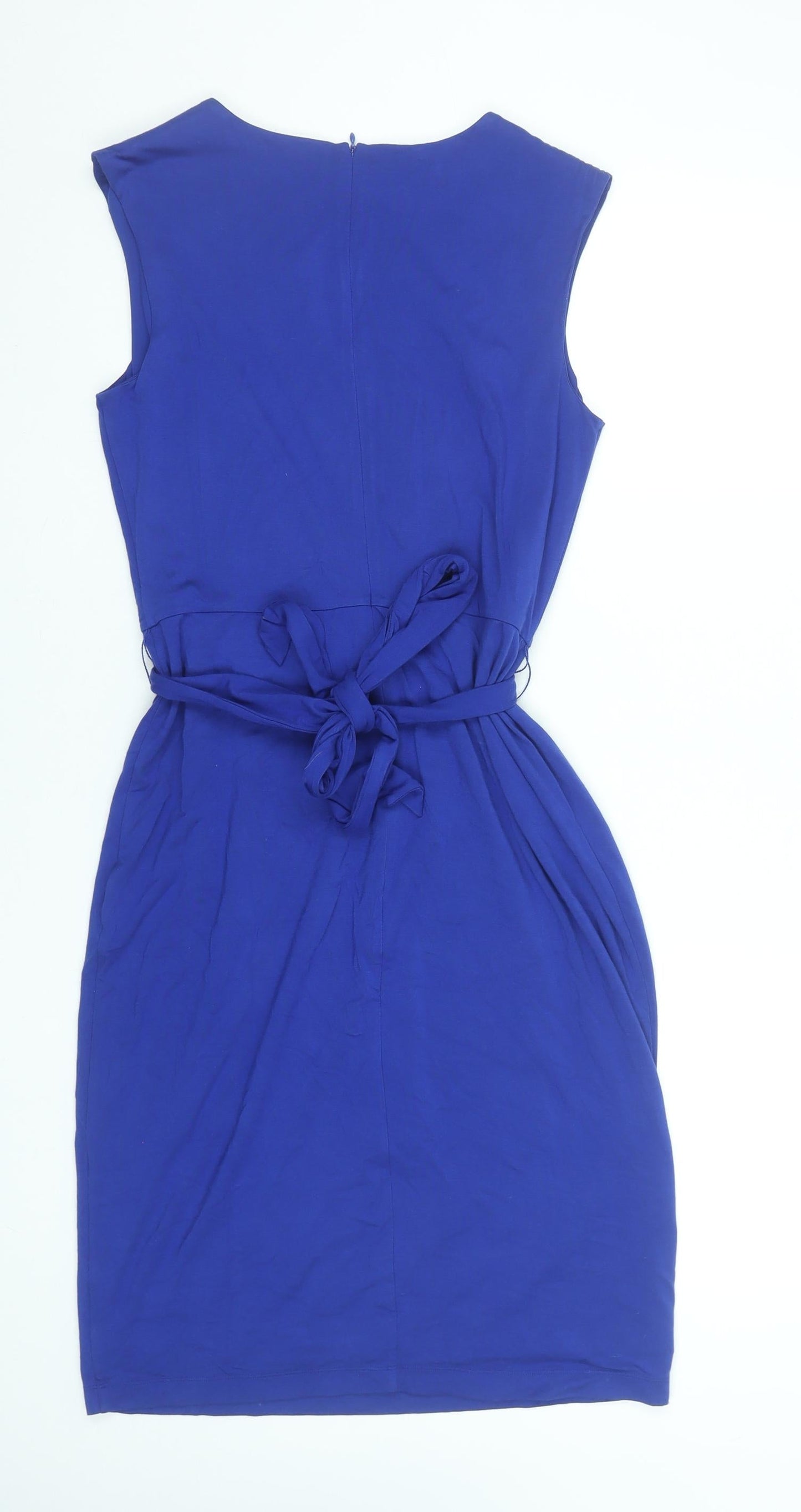 Fenn Wright Manson Women's Blue Size 12 Sheath Belted Knee Length Dress