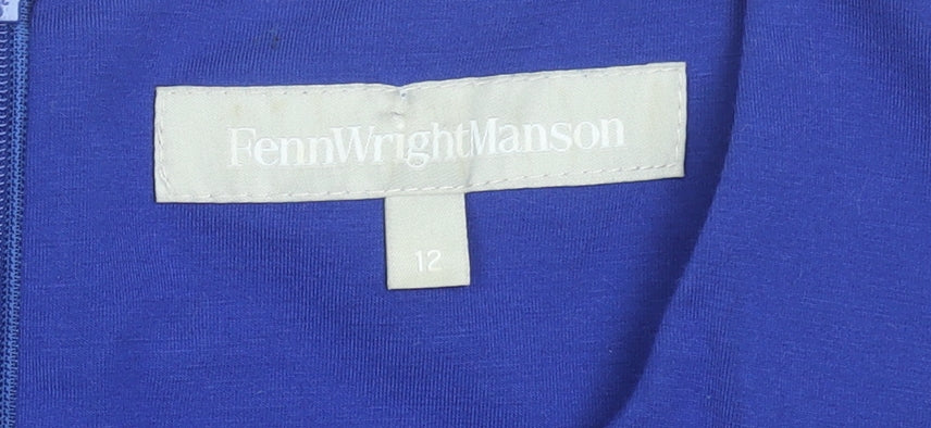 Fenn Wright Manson Women's Blue Size 12 Sheath Belted Knee Length Dress