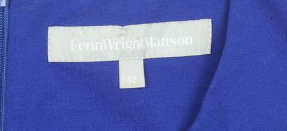 Fenn Wright Manson Women's Blue Size 12 Sheath Belted Knee Length Dress