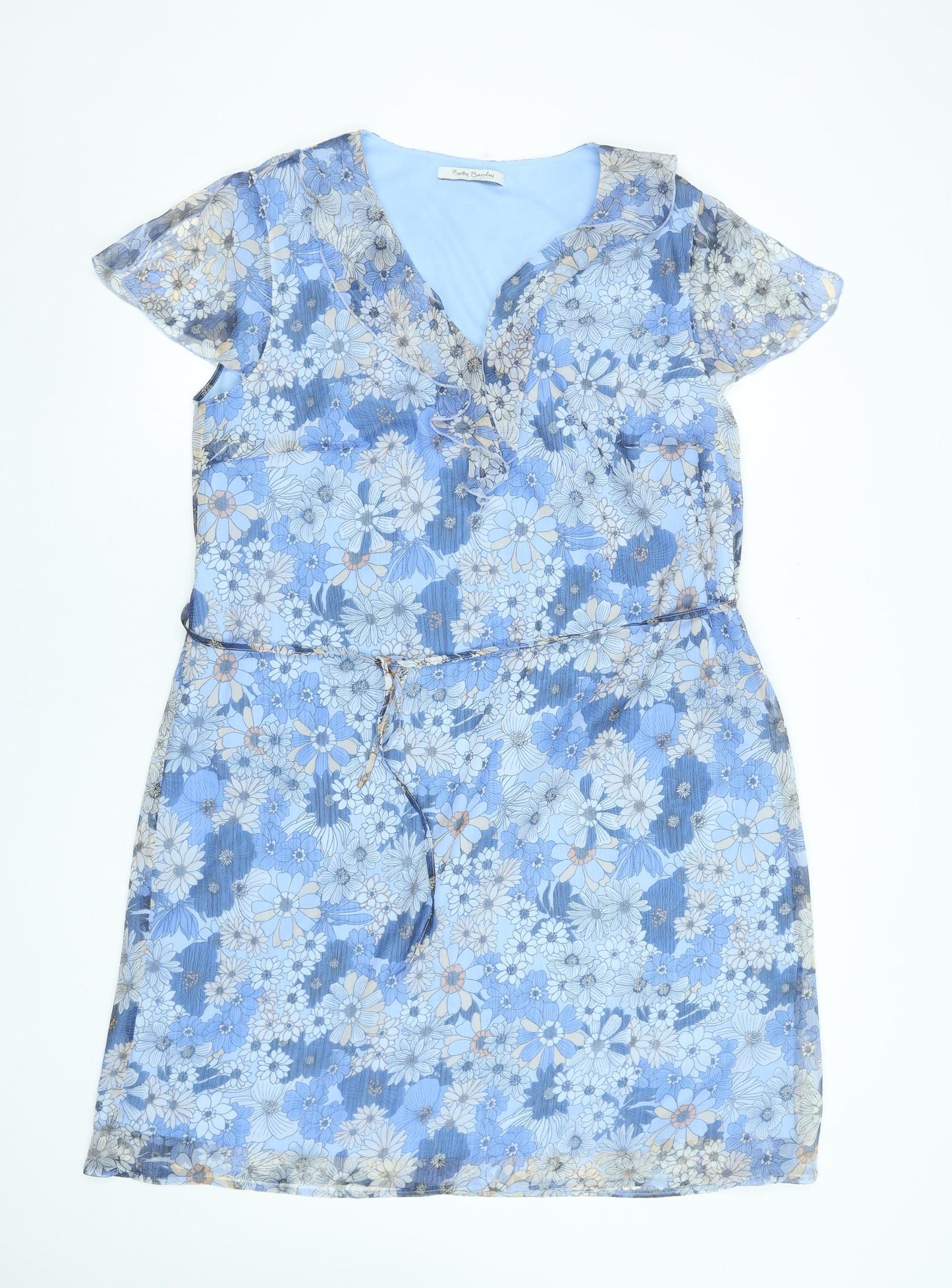 Betty Barclay Womens Blue Floral V-Neck Belted Shift Dress Size 18