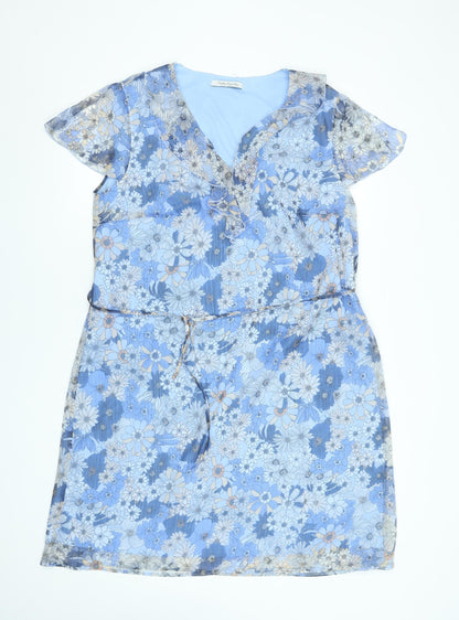 Betty Barclay Womens Blue Floral V-Neck Belted Shift Dress Size 18