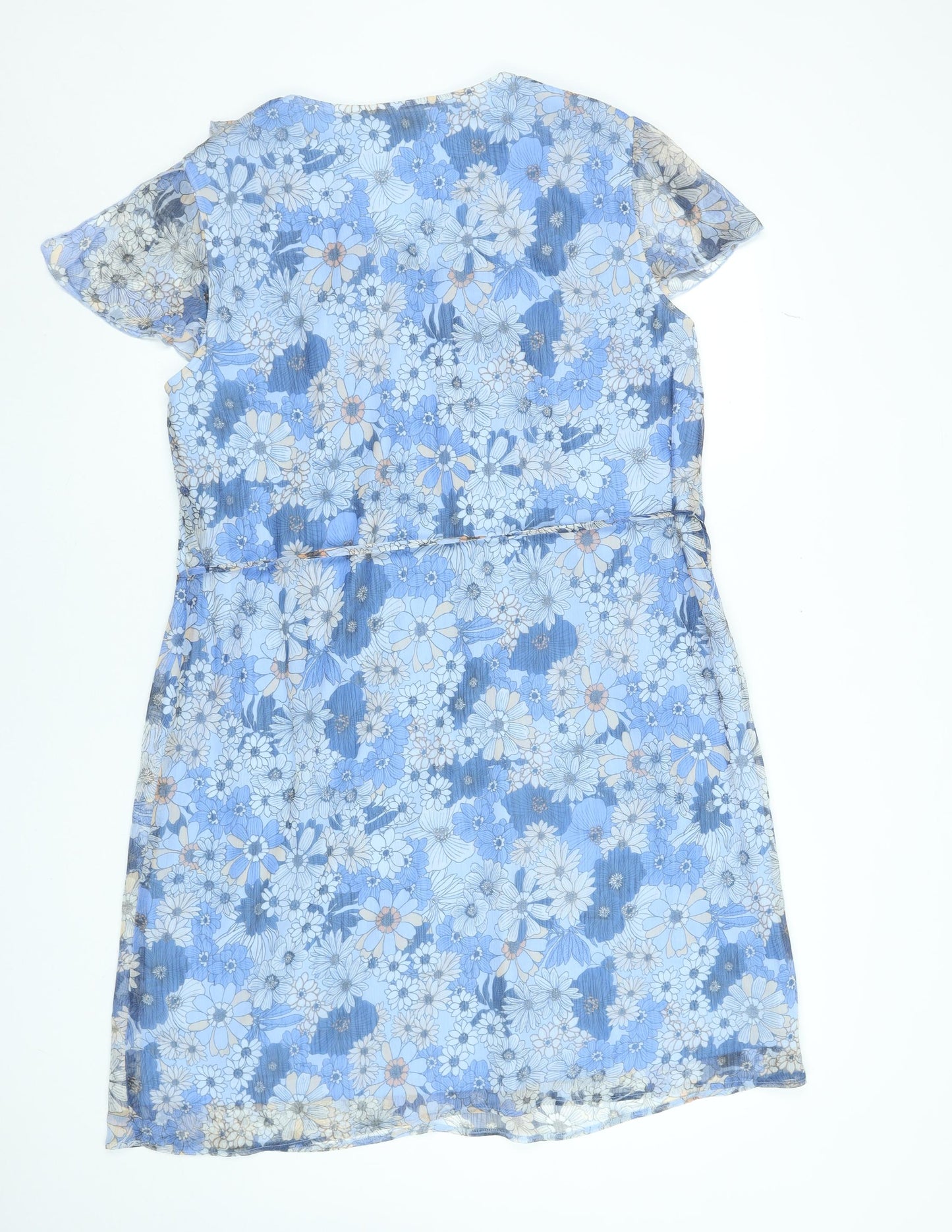 Betty Barclay Womens Blue Floral V-Neck Belted Shift Dress Size 18