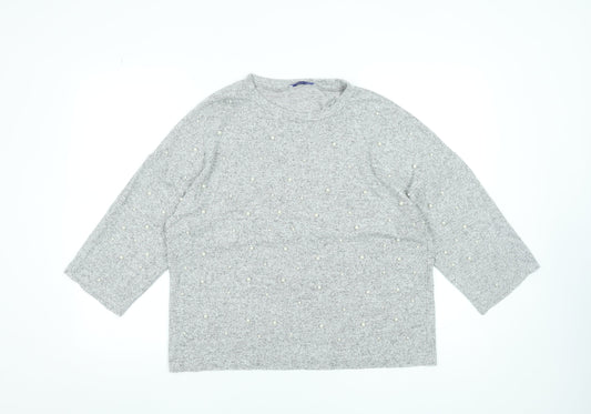 Womens UK Size M Zara Grey Basic Blouse