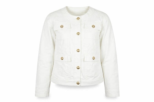 Front view of Gallery Women White Cotton Button Short Jacket UK 10