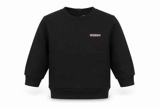 Front view of McKenzie unisex baby black crew neck long sleeve basic t-shirt 18-24 months