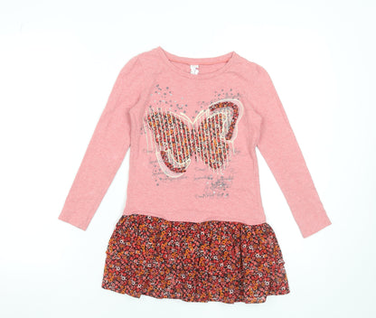 Dunnes Stores Girls Pink Butterfly Floral Skater Dress Age 7 Years