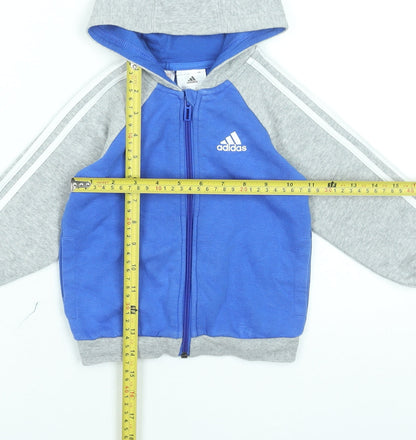 Adidas Unisex Baby Blue & Grey Hooded Track Jacket 12-18 Months Full Zip