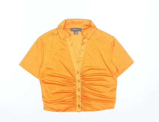 Primark Women's Orange Cropped Button-Up Collared Shirt Size 10