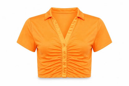 Womens UK Size 10 Primark Orange Cropped Button-Up