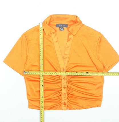 Primark Women's Orange Cropped Button-Up Collared Shirt Size 10