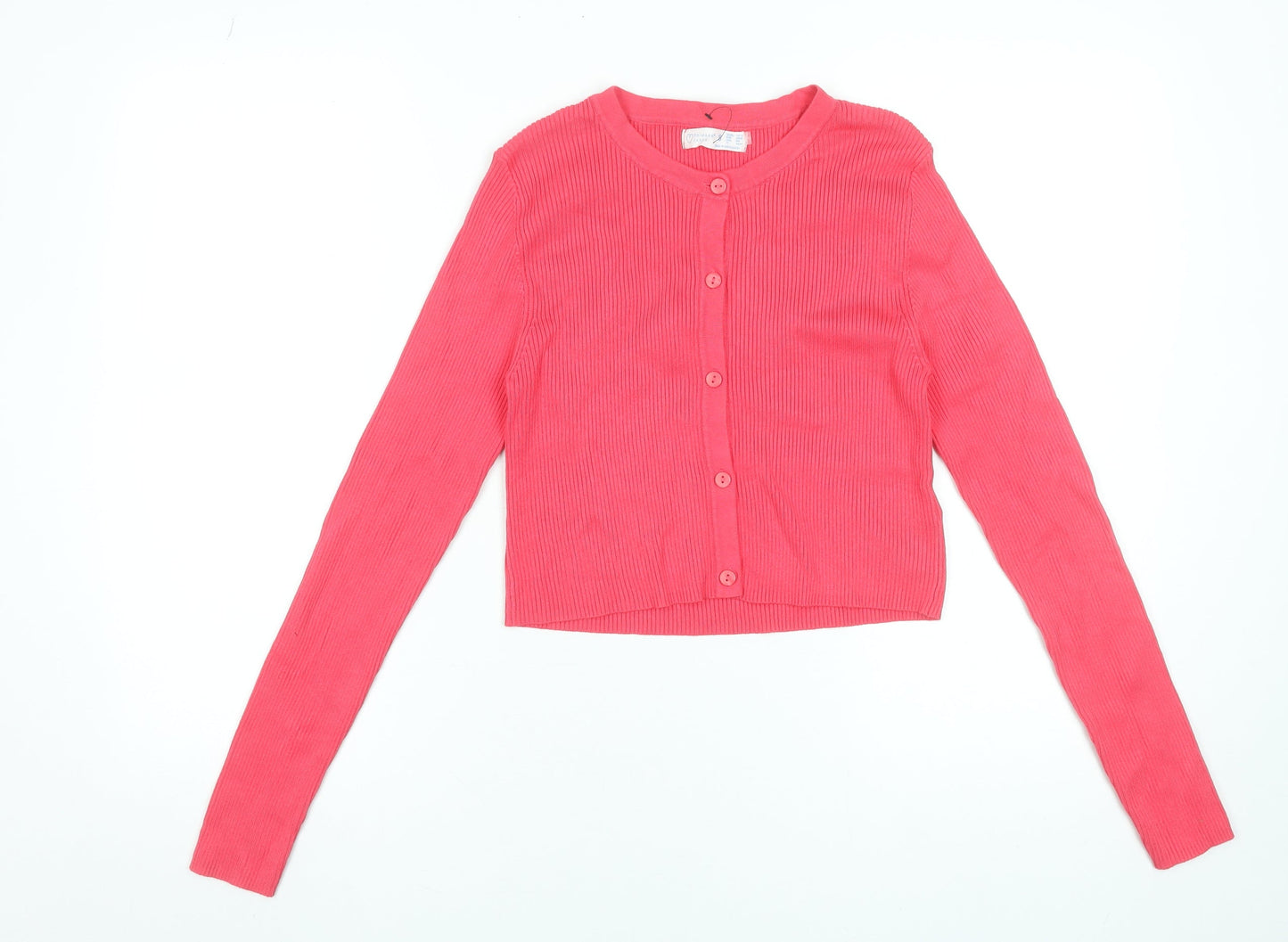 Primark Women Pink Cropped Button-Up Knit Cardigan S