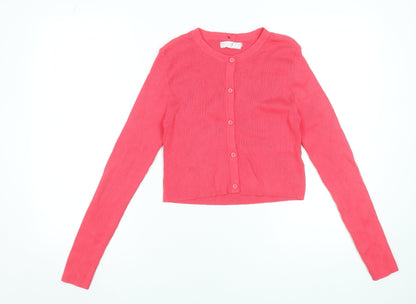 Primark Women Pink Cropped Button-Up Knit Cardigan S