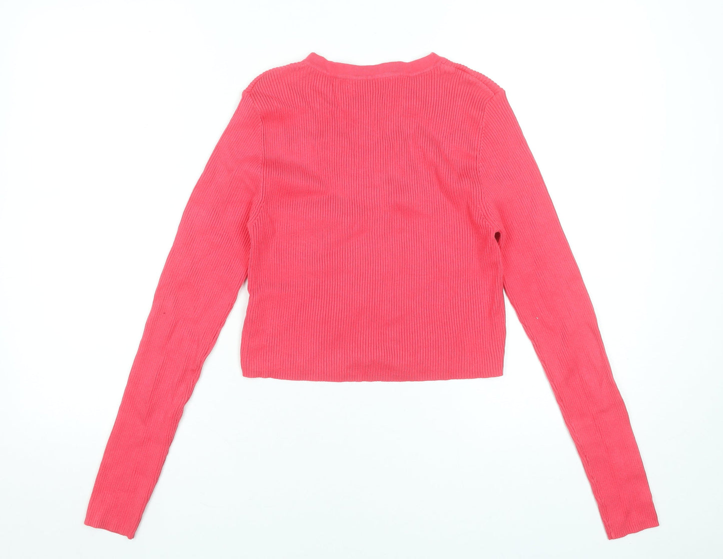 Primark Women Pink Cropped Button-Up Knit Cardigan S