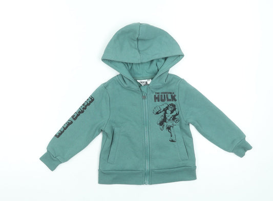 Boys UK Size 2-3 Years Marvel Green Full Zip Hoodie