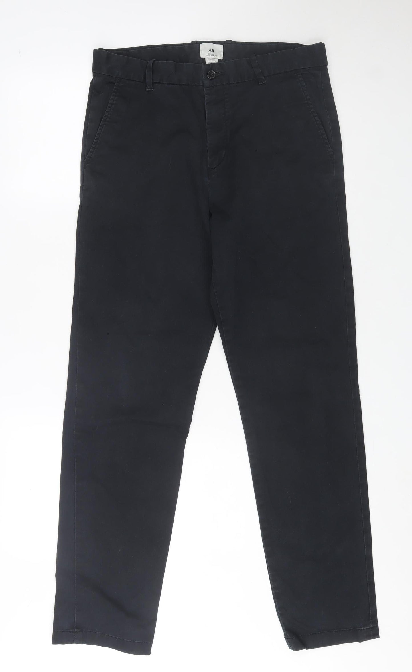 H&M Men's Black Slim Fit Chino Trousers 30/32 Casual Cotton Stretch