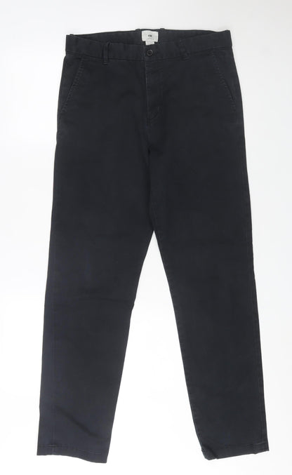 H&M Men's Black Slim Fit Chino Trousers 30/32 Casual Cotton Stretch